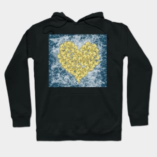 Gold butterflies in heart shape on teal web Hoodie